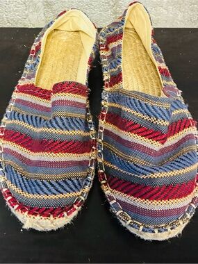 Woven Stripe Espadrille Flats in Blue & Red